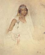 Portrait d'une jeune fille marocaine,crayon et aquarelle (mk32)